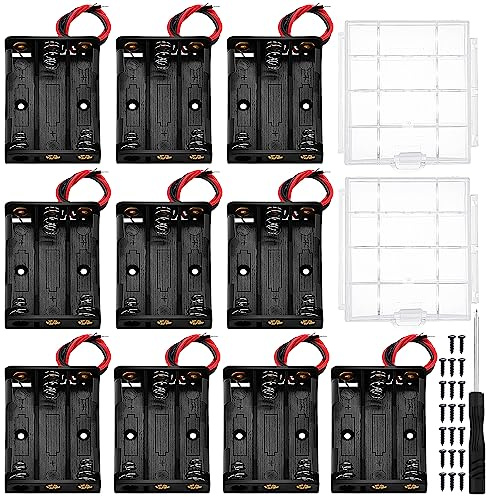 10 Stycken 3 AAA Batterihållare, KUOQIY 3 x 1.5V AAA Batteri Förvaringslåda med Ledningar, Med 2 Stycken Batteriförvaringslåda i Plast & Skruvmejslar & Skruvar