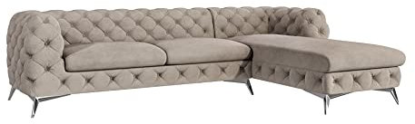 S-Style Möbel Maria Ecksofa 5 Sitzer Chesterfield Eckcouch Sofa Für Wohnzimmer Lounge Couch Mit Verchromten Füßen Möbel Freistehende Polster Sofas Couches Rechts Dunkelcreme 305 x 200 x 73 cm