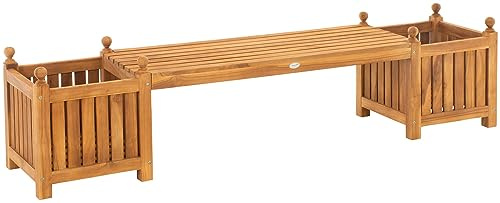 CLP Panca da Giardino in Teak Boston con 2 Fioriere Integrate, Panchina da Esterno Elegante e Resistente alle Intemperie per Terrazza, Balcone, Colore:Teak