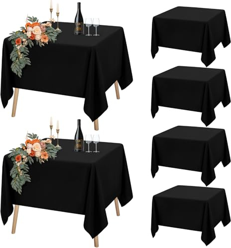 6er-Set Schwarze Quadratische Tischdecke 132 x 132 cm, Quadratische Partytischdecken für 60-90cm Tisch, Polyester Wasserdicht Waschbar Tischdecke für Hochzeit Buffet Camping Restaurant(53x53in)