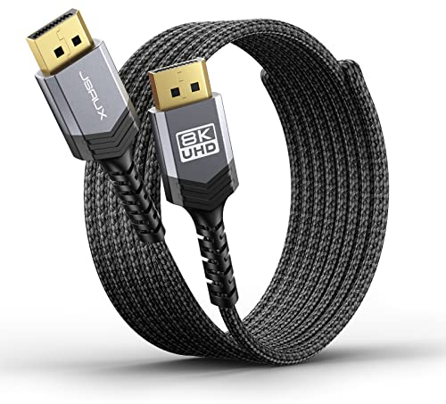 JSAUX Cable DisplayPort 1.4 5m, 8K@60Hz, 4K@144Hz, 2K@240Hz/165Hz, HBR3 32.4Gbps, HDR10, FreeSync, G-Sync, Compatible con Monitor Gaming, Tarjeta Gráfica, TV, PC, Portátil - Gris