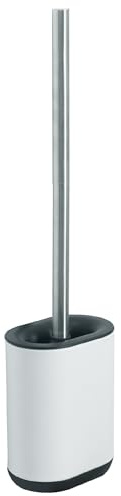 Escobillero WC Dual Blanco de Suelo o Pared con Bioadhesivo, Acero Inoxidable y Resinas Termoplásticas, 11,4x7,7x45 cm, Escobilla Baño con Espátula Higiénica