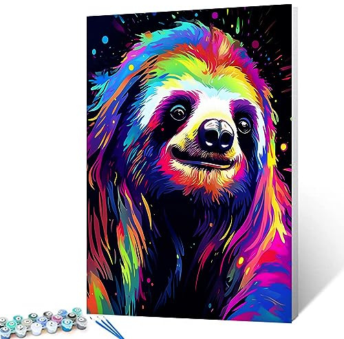 Tucocoo Niedliches Faultier Malen nach Zahlen für Erwachsene, DIY Digitales Ölgemälde-Kits auf Leinwand mit Pinseln und Acrylpigment, buntes Graffiti-Tierbild für Heimdekor, Geschenke, 40 x 50 cm