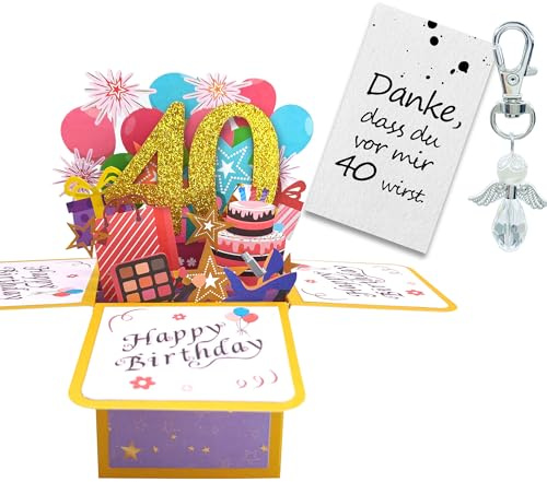 Geschenke Zum 40 Geburtstag Pop Up Geburtstagskarte Geschenkkarte Schutzengel Schlüsselanhänger Geschenk-Danke zum 40. Geburtstag für Frau Frauen Mütter Mädchen Männer Freunde Romantik