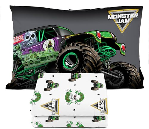 Sunny Side Up Monster Jam Grave Digger Twin Sheet Set - 3 Piece Kids Bedding Set Includes Pillow Cover - Super Soft Microfiber Sheets