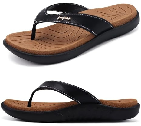 jiajiale Infradito Donna Moda Ortopediche Estive Comode Pelle Supporto Arco Plantare Flip Flop Doccia Spiaggia Piscina Aperte Mare Leggere Eleganti Ciabatte Antiscivolo Gomma Suole Nero Kaki EU37
