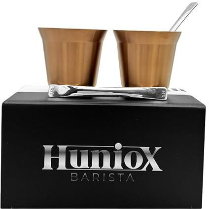 Huniox® 2 x 80 ML Tasse à Café Originale - Verre a Cafe Double Paroi - Tasse Cafe Originale - Tasse de Café - Tasse a Cafe Inox - Verre Double Paroi Café - Tasses Expresso (PINK GOLD, 80 ML)