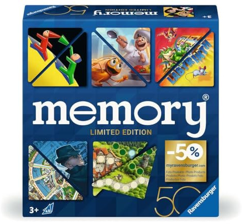 Ravensburger 22463 memory® 50 Jahre Blaues Dreieck - Die limitierte Sonderedition zum 50. Geburtstag der bekannten Ravensburger Marke, mit dreieckig gestanzten Karten für 2 bis 8 Spieler ab 3 Jahren