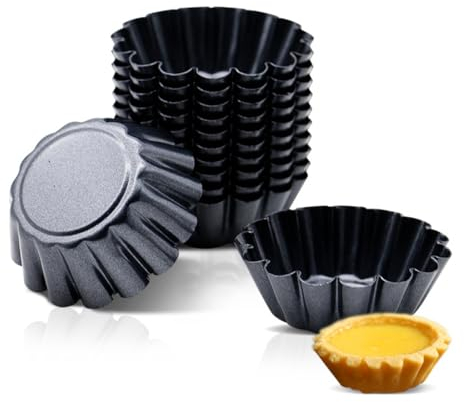 VIVIIHOO 12er Set Mini Tartelette Förmchen aus Kohlenstoffstahl, Antihaft Tartelettes Formen, Wiederverwendbare Tartlettförmchen für Kuchen, Muffins, Pudding - 6.5 cm Durchmesser
