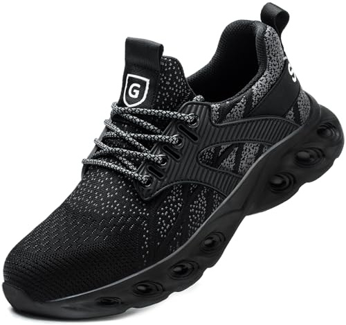 Zapatos de Seguridad para Hombre Mujer Anti-Piercing con Punta de Acero Zapatos de Trabajo Ligero Zapatillas Seguridad Transpirable Antideslizante Negro Gris 41 EU