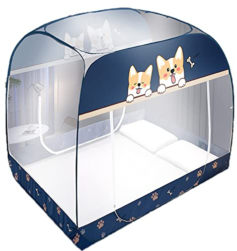 Pop-Up-Moskitonetz-Zelt für Bett, Corgi-Muster, Doppeltür mit Boden, großes Baldachin-Netzzelt, zusammenklappbares Design, tragbar, für Reisen, Camping, Schlafzimmer
