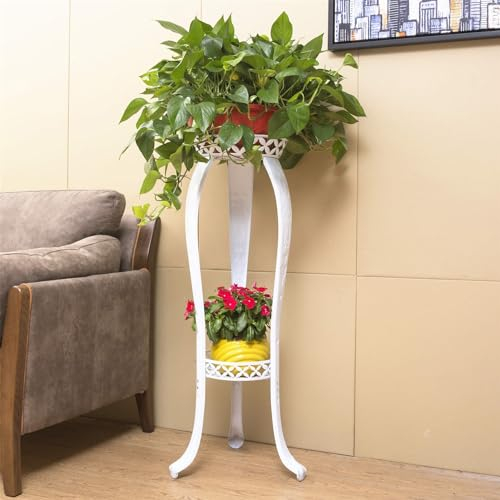 Pflanzenständer Metall, 2-stufige Blumentopf Ständer Pflanzenregal Blumenregal für innen, Mehrere Pflanzentreppen Regal Pflanzen für Wohnzimmer Garten Balkon Terrasse (Color : White, Size : 80cm)