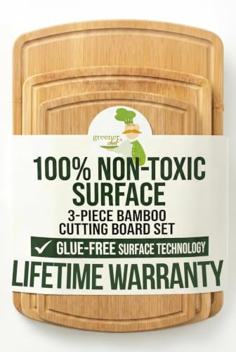 Greener Chef Luxury Bamboo Cutting Board Set of 3 with Glue-Free Surface Technology - Extra Spacious Wood Cutting Boards for Kitchen and XL Chopping Board Set - Replacements for Life