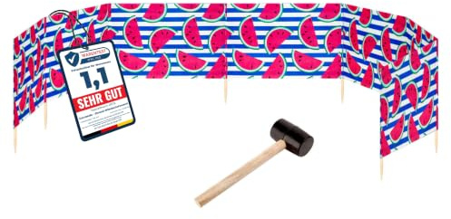 Garronda Paravent Plage 10 m - Kit avec Piquets Bois et Marteau GAEX001 | Brise-Vent de Plage, Paravent Extérieur en Polyester, Pliable, Barrière Coupe-Vent, Pare-Vent pour Mer Camping Jardin Outdoor