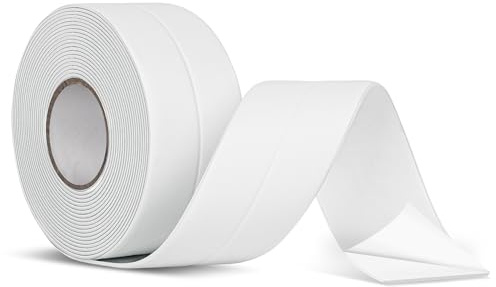 White Caulk Tape Waterproof Self Adhesive, Peel & Stick Caulking Tape for Floor Tile Corner Trim & Shower, Bathroom Accessories, Toilet & Bathtub Sealant Strip, Better Than Silicone Caulk
