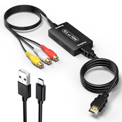Gulemfy Compatibile con RCA a HDMI Convertitore, Adattatore AV a HDMI Audio Convertitore, 720P/1080P Convertitore da Composito AV to HDMl, con Cavo HDMI Per PS2 PS3 Xbox SNES N64 STB VCR DVD