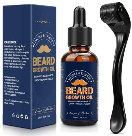 Bartwuchs-Set, Bartwuchs Kit mit Bartroller 0,25mm, Bartwuchs-Serum-Öl Bartwuchs Kit Haarwachstum für Männer, Verdicken und stärken für Haarwuchs und Bärten