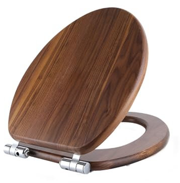 Siège de Toilette en Bois avec Charnières en Métal, Abattant WC Familial en Bois À Fermeture en Douceur, Facile À Nettoyer, Assemblage Rapide