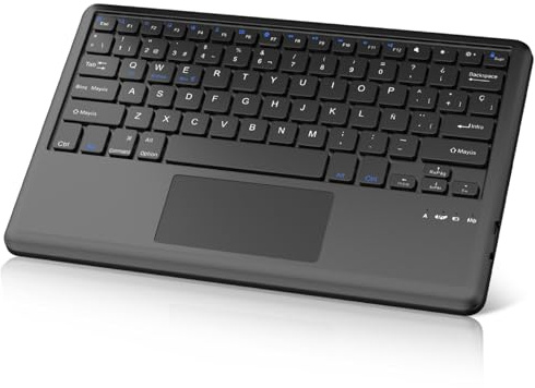 Inalámbrico Teclado con Touchpad para Tablet Español Ñ, Ultra-Delgado Bluetooth Teclado, Delgado y Ligero Keyboard para iPad, Android Samsung Tablet, Xiaomi Redmi Pad, Honor Pad, Lenovo Teblet, Negro