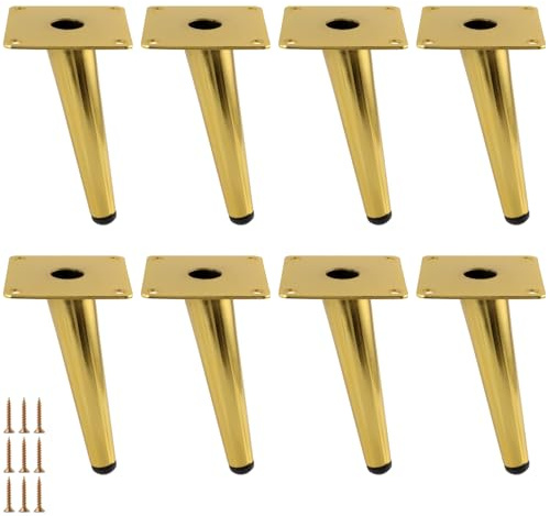 FAAING Set med 8 15 cm, sneda möbelfötter i guld, konformade möbelben, möbelfötter med skruvar, metallbordsben, skåpfötter, sofffötter för möbler, soffa, bord, stol, gör-det-själv skåp