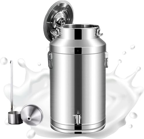 DECAKE Seau à Lait en Acier Inoxydable avec Couvercle et Robinet scellés, Seau à vin Robuste 201, Seau à Lait, récipient de Stockage, Distributeur, 35 L