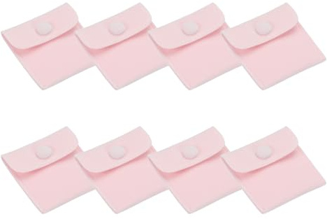 PATIKIL 8 x 8 tum smyckepåse, 8 st mjuka sammetspåsar med tryckknapp bärbar förvaring för ringar halsband armband örhänge klocka, ljusrosa