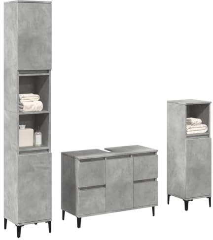 Homgoday TYPE3324950 Bathroom Furniture Set, 3 Pieces Grey Concrete Wood Plywood Furniture, Sideboard, Floor Cabinet, Bathroom Cabinet, Storage Cabinet, Storage Cabinet