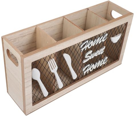 GALPADA Caja de Cubiertos de Cocina de Madera E Hierro para Almacenamiento | Organizador de Escritorio, Diseño Simple Clásico y Elegante, Uso en Cocina Ocasiones