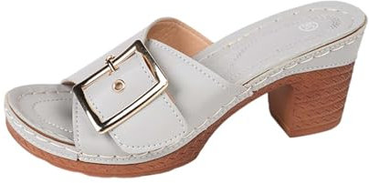 Sandali da donna con tacco alto, sandali con tacco a blocco, scarpe estive con tacco alto, scarpe estive con zeppa e tacco alto, suola interna e pantofole estive, grigio, 42 EU