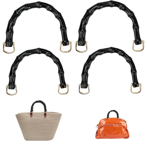4 Stück Henkel für Taschen Kunstharz Nachahmung Bambus, Zwei Größen | Taschengriffe für Häkeltaschen, U-förmiger Ersatz Taschenhenkel für Häkeltaschen, Handtaschengriffe für DIY Taschenzubehör