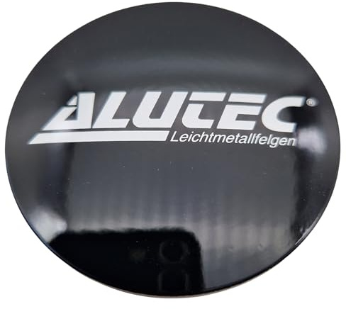 1X Alutec Nabendeckel 61mm Schwarz Glanz (N56) Logo Silber (ALP) - Original Felgendeckel/Nabenkappe/Hubcap