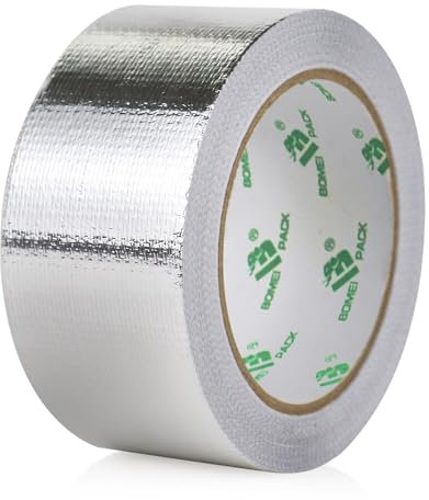 BOMEI PACK Ruban Adhésif Aluminium renforcé, Bande d'étanchéité Étanche Feuille, ruban d'aluminium de réparation, Ruban adhesif haute temperature pour la réparation, l'isolation (Argenté, 50mm*20m)
