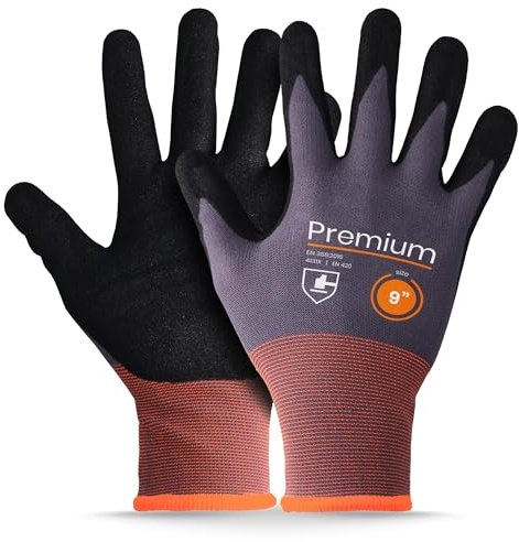 Instalguru 5x Arbeitshandschuhe Nitril Größe 9 Nitrilhandschuhe Bauhandschuhe Handschuhe Starker Grip Arbeit Abriebfest Montage Werkstatt Baustelle Heimwerker Garten