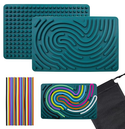 Sensorik Activity Board Silikon mit 24 Strings & Reisetasche, Dunkelgrün