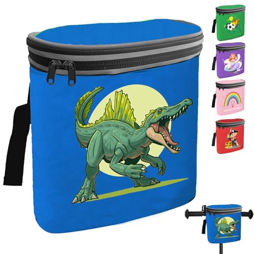 AUNGKWANG Bolsa de Manillar para Niños, Cesta Bicicleta Delantera, Waterproof Dinosaurio Cycle Basket For Kids, Tapa Extraíble, Bolsa para el Manillar de La Bicicleta con Reflectores, For Chico Chica