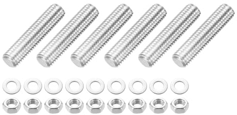 QUARKZMAN 6 Stück Gewindestange M12 x 50mm 201 Edelstahl Rechtsgewinde Stangen Mit Muttern Und Unterlegscheiben Vollgewindestange Für Klemmen, Aufhänger Und U-Bolzen