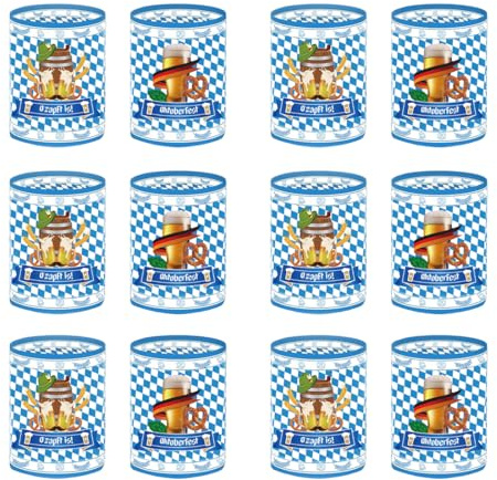 OUDQFCJ 12 Windlicht Tischdeko Oktoberfest Set, Geeignet für Teelichter oder Kerzen, Bayrische Deko, Oktoberfestdeko, Tisch Deko Oktoberfest Party (Blau)