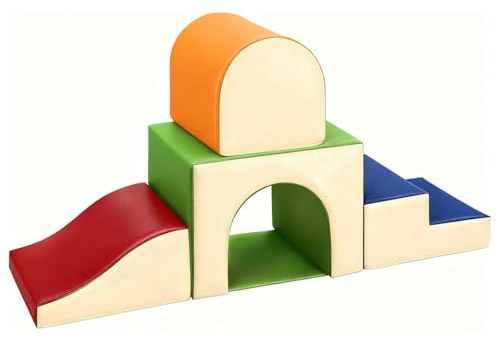 GeerWest Schaumstoff Bausteine Kinder Klettern: 4 PU-Leder Indoor Softbausteine Spielbausteine - Weiche Bausteine Baby Montessori Kletterspielzeug mit Ellipsenbogen