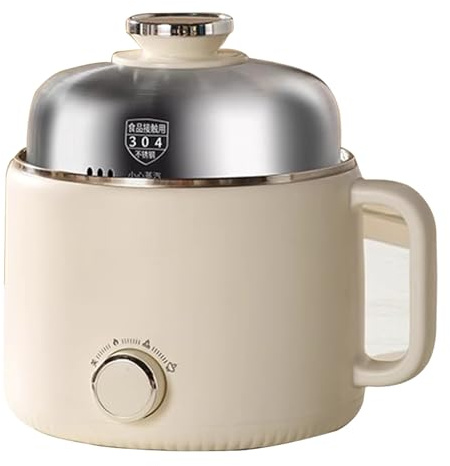 Yiustldd 1.5L Food Steamer with Steamer, Non-Stick Mini Electric Cooker Hot Pot for Vegetables, Meats, fish,White