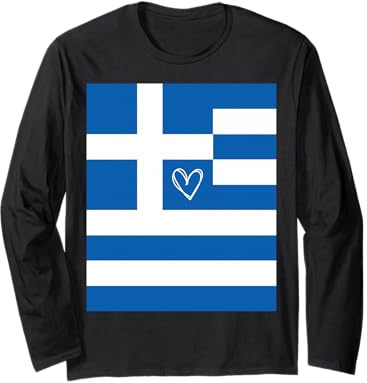 Bandiera della Grecia Cuore Greco Orgoglioso Patrimonio Giornata Maglia a Manica