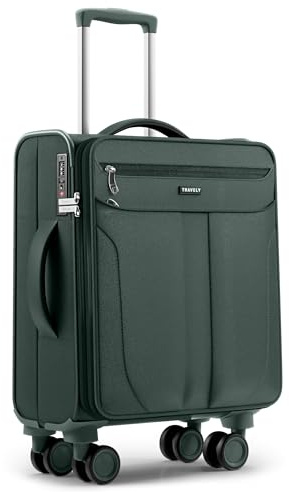 Travely Stoffkoffer M - Handgepäck Koffer mit Laptopfach bis 15,6, Koffer mit 4 Rollen und TSA Zahlenschloss - Leichter Weichschalen Koffer Handgepäck mit Dehnfalte, Reisekoffer wasserabweisend
