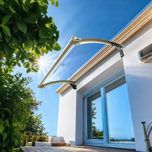 JHIAADEY Toit Marquise en Polycarbonat, Auvent De Porte Aluminium, Marquise Solaire Abri Banne, Toit Abri Contre La Pluie, Auvent De Porte D'EntréE(130 * 150cm/51.2 * 59in)
