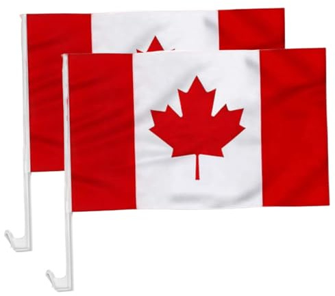 Drapeau du Canada, 2 pièces, 30, 5 x 45, 7 cm, drapeau de voiture canadien avec clip de sécurité pour les festivals, les célébrations, les défilés, les fanions patriotiques, bannière can