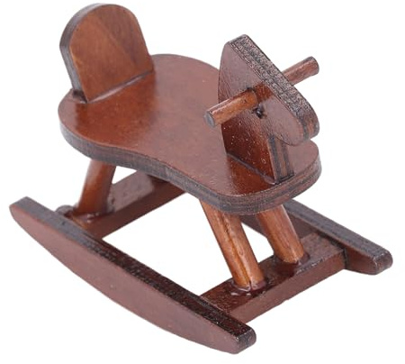 Fdit Cheval à Bascule Miniature pour Maison de Poupée, Jouet de Simulation Réaliste pour Décorer des Scènes Miniatures, Bois de Bouleau (Brown)