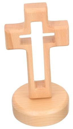 TOYANDONA Cruz de mesa de madera rústica – Cruz de mesa de madera independiente, decoración religiosa para el hogar, iglesia, boda, comunión, oración y ocasiones especiales