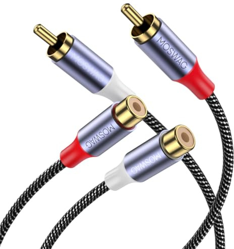 MOSWAG RCA Kabel, Vergoldete Steckverbinder Dual RCA Männlich zu Weiblich Stereo Audio Verlängerungskabel für Stereo-Empfänger, Lautsprecher, Verstärker,2M