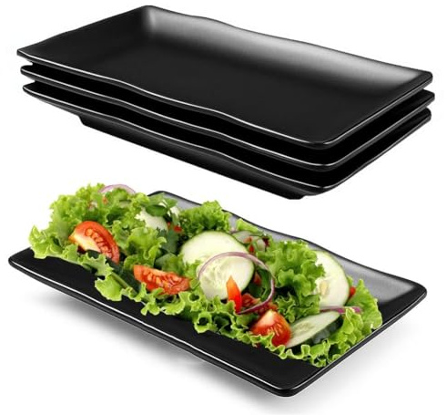 FARYODI Rektangulära serveringstallrikar, set om 4, 20,7 x 12,8 x 2,7 cm, melaminservis gjord av plast, desserttallrikar, mellanmålstallrikar för sushi, sallad, antipasti, kakor