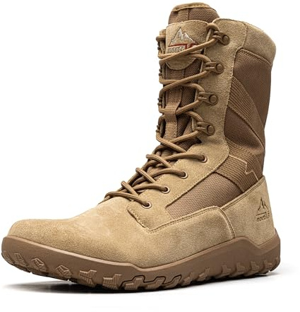 NORTIV 8 Botas Militares Ligeras Hombre – Puntera Ancha, Caída Cero, Barefoot con Cremallera Lateral Botas Tácticas de Seguridad Combate Policiales Antideslizantes,Size 43,Coyote,SNMT26007M