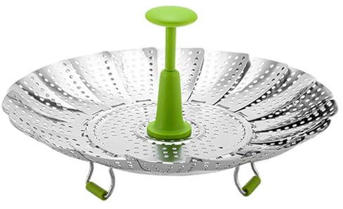 Inserto per cottura a vapore, cestino pieghevole in acciaio, ammortizzatore con manico estraibile, per cottura a vapore di riso