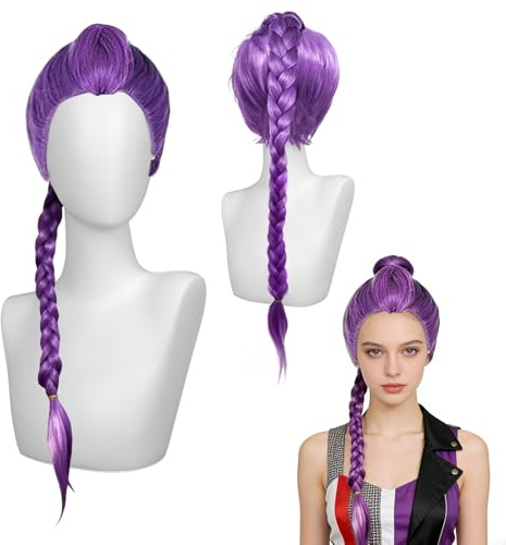 Peluca Larga Morada SilverCherry para Cosplay con Trenzas para Carnaval, Halloween y fiestas de disfraces (Morado)